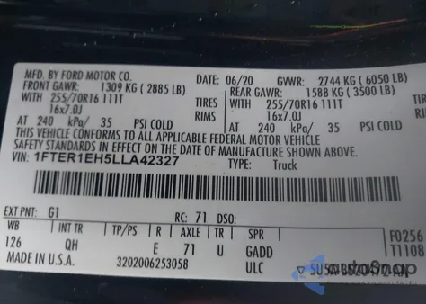 2020 Ford Ranger Xl из США, поврежденный, VIN 1FTER1EH5LLA42327